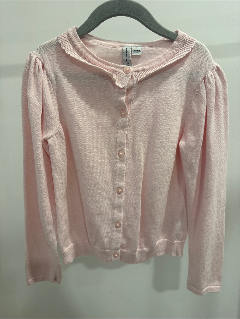 Janie and Jack Pale Pink Ruffle-Collar Button Cardigan